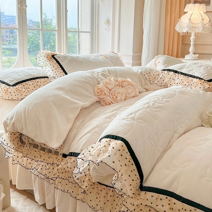 网红馆（ck家纺） 2025新款牛奶绒床盖四件套-诺蔓 诺蔓-米白