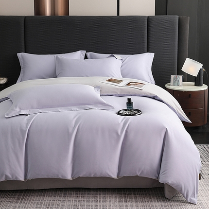 莱阁亿 2025秋冬新款高支高密全棉纯棉磨毛双拼纯色单被套被套单件 薰衣草&浅灰