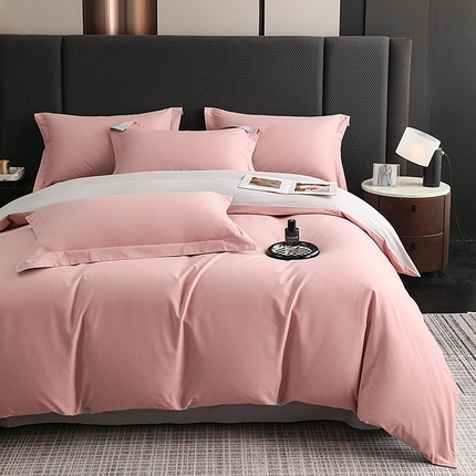 莱阁亿 2025秋冬新款高支高密全棉纯棉磨毛双拼纯色单被套被套单件 豆沙粉&摩登灰