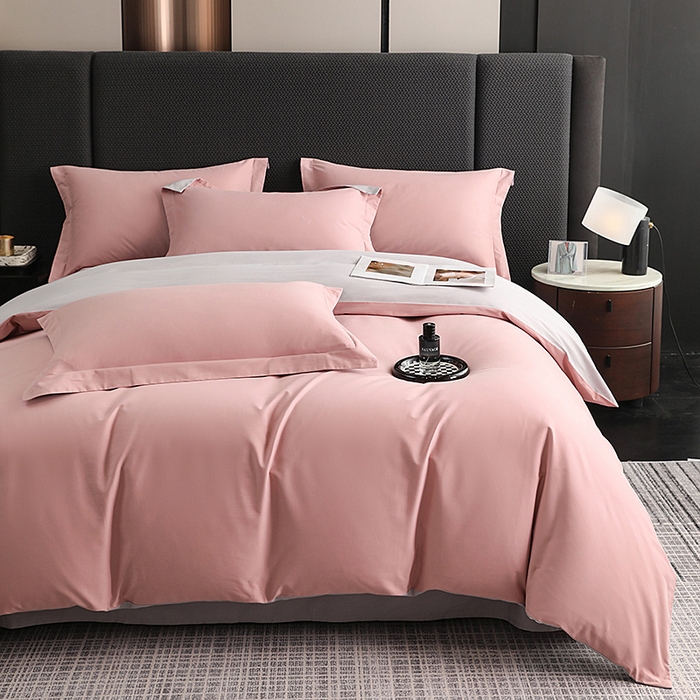 91家纺网 家纺一手货源 找家纺 莱阁亿 2025秋冬新款高支高密全棉纯棉磨毛双拼纯色单被套被套单件 豆沙粉&摩登灰