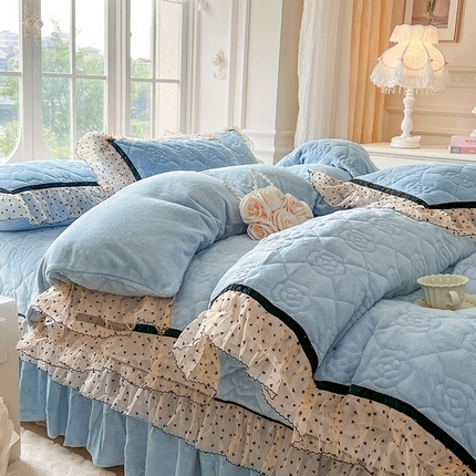 网红馆（ck家纺） 2025新款牛奶绒床盖四件套-诺蔓 诺蔓-天蓝