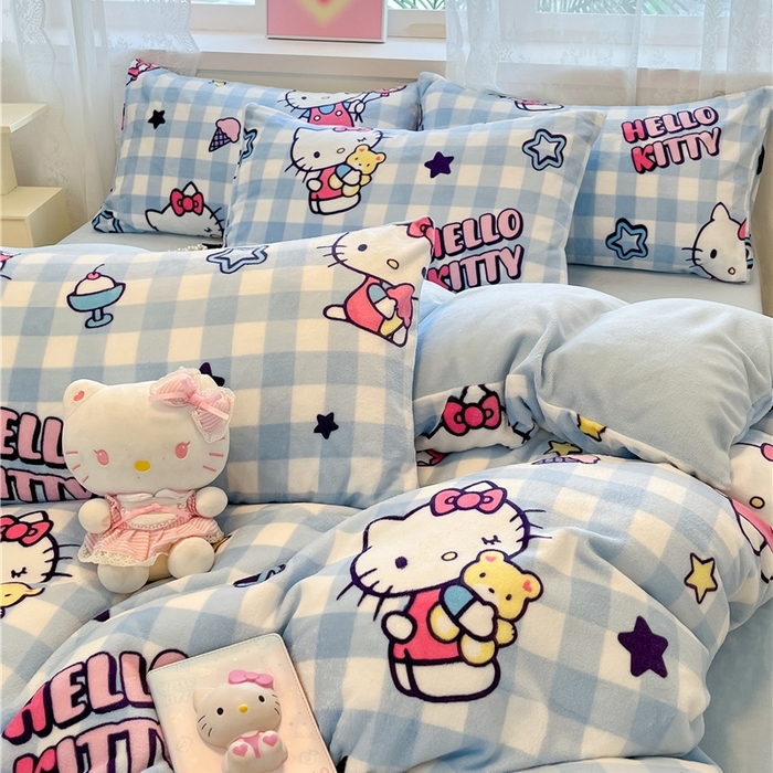 91家纺网 家纺一手货源 找家纺 佰亿莱 2024新款高克重牛奶绒四件套 幸运星kt猫