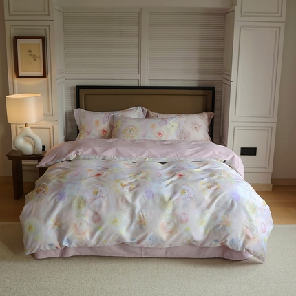 久典家居 2024新款60S天丝棉数码磨毛四件套 苏羽-粉