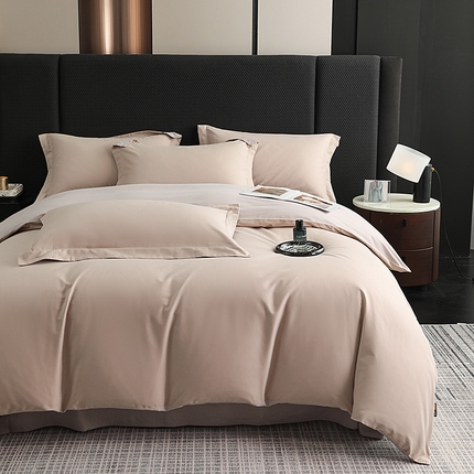 莱阁亿 2025秋冬新款高支高密全棉纯棉磨毛双拼纯色单被套被套单件 可可奶宗&大麦灰