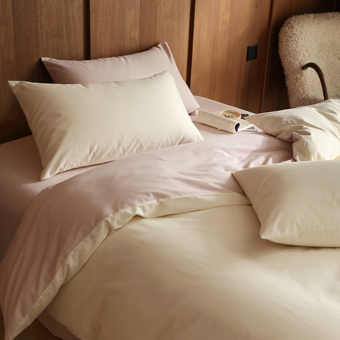 91家纺网 家纺一手货源 找家纺 久典家居 2024新款100支长绒棉磨毛纯色双拼四件套 奶白色双拼