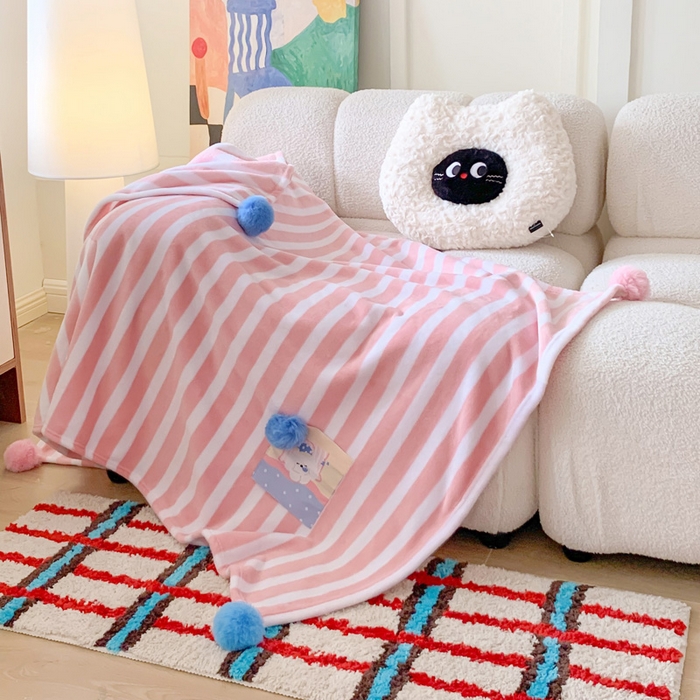 91家纺网 家纺一手货源 找家纺 澳萝拉 2024新款卡通小清新双面牛奶绒法莱绒毛毯四季盖毯 晚安猫咪