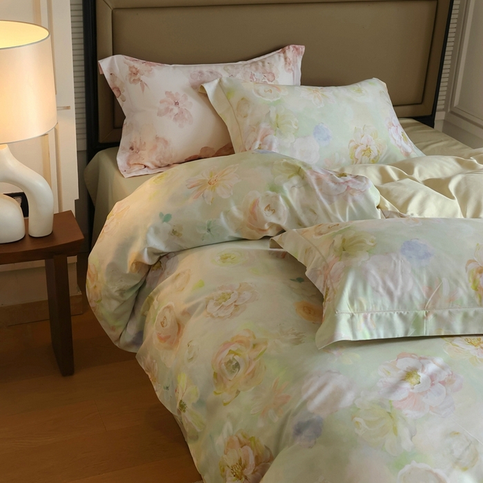 91家纺网 家纺一手货源 找家纺 久典家居 2024新款60S天丝棉数码磨毛四件套 苏羽-绿