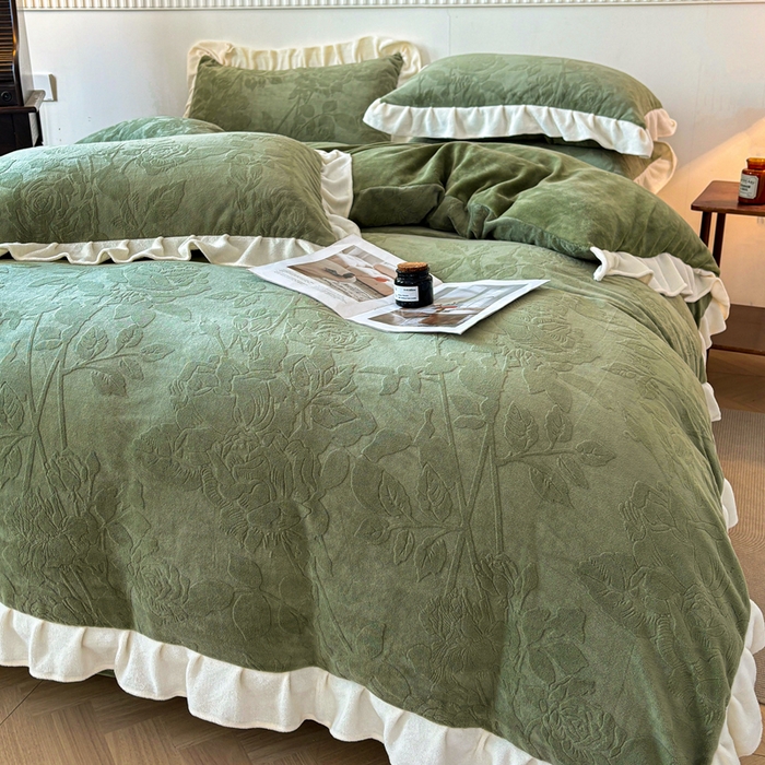 91家纺网 家纺一手货源 找家纺 大境 2024新款维也纳牛奶绒提花四件套维也纳-绿