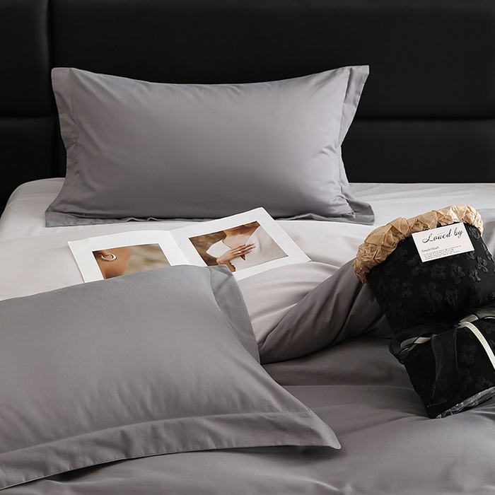 91家纺网 家纺一手货源 找家纺 莱阁亿 2025秋冬新款高支高密全棉纯棉磨毛双拼纯色四件套 北欧灰&浅灰