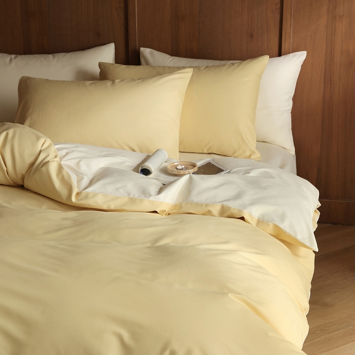 91家纺网 家纺一手货源 找家纺 久典家居 2024新款100支长绒棉磨毛纯色双拼四件套 浅米黄双拼