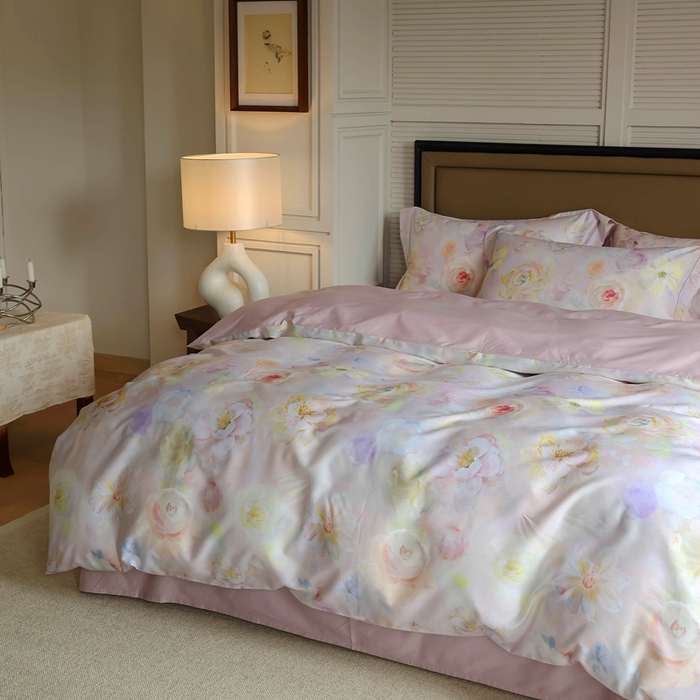 91家纺网 家纺一手货源 找家纺 久典家居 2024新款60S天丝棉数码磨毛四件套 苏羽-粉