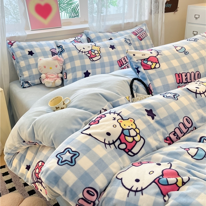 91家纺网 家纺一手货源 找家纺 佰亿莱 2024新款高克重牛奶绒四件套 幸运星kt猫