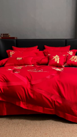 91家纺网 家纺一手货源 找家纺 高大尚婚庆馆 2025秋冬新款长绒棉臻棉系列婚庆款多件套 牵手一生-红