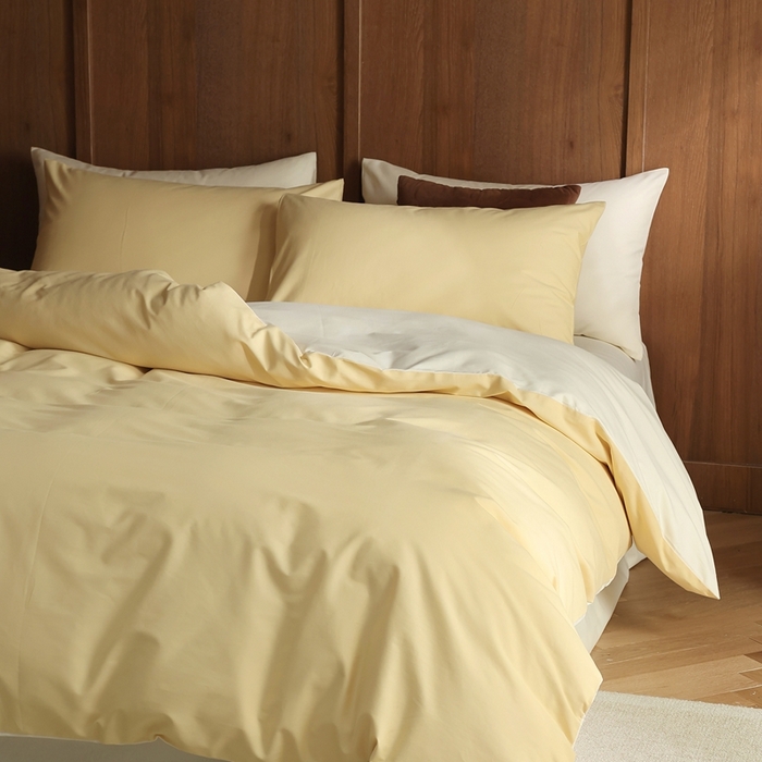 91家纺网 家纺一手货源 找家纺 久典家居 2024新款100支长绒棉磨毛纯色双拼四件套 浅米黄双拼