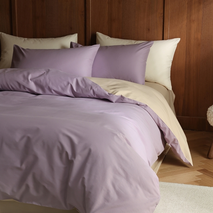 91家纺网 家纺一手货源 找家纺 久典家居 2024新款100支长绒棉磨毛纯色双拼四件套 佩斯利紫双拼