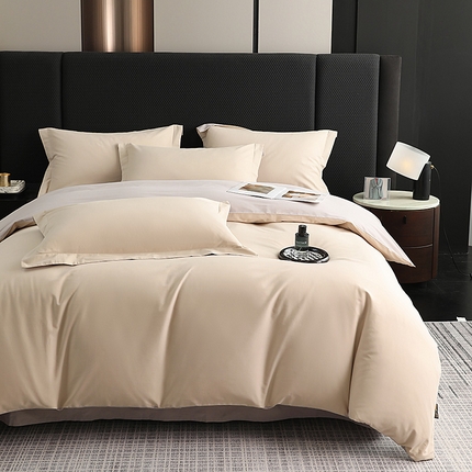 莱阁亿 2025秋冬新款高支高密全棉纯棉磨毛双拼纯色单被套被套单件 奶芋色&大麦灰