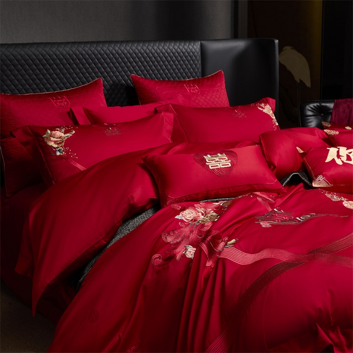 91家纺网 家纺一手货源 找家纺 高大尚婚庆馆 2025秋冬新款长绒棉臻棉系列婚庆款多件套 牵手一生-红