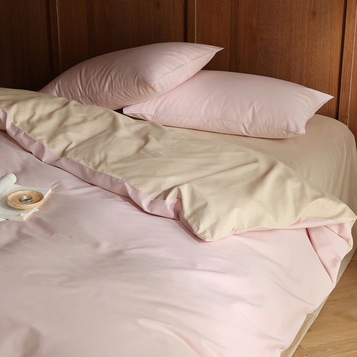 91家纺网 家纺一手货源 找家纺 久典家居 2024新款100支长绒棉磨毛纯色双拼四件套 水漾粉双拼