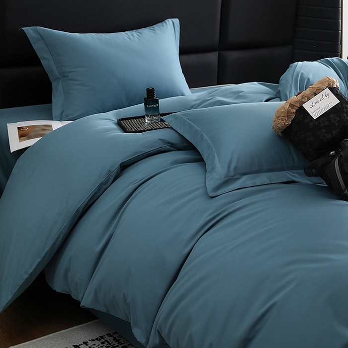 91家纺网 家纺一手货源 找家纺 莱阁亿 2025秋冬新款高支高密全棉纯棉磨毛双拼纯色四件套 湖兰