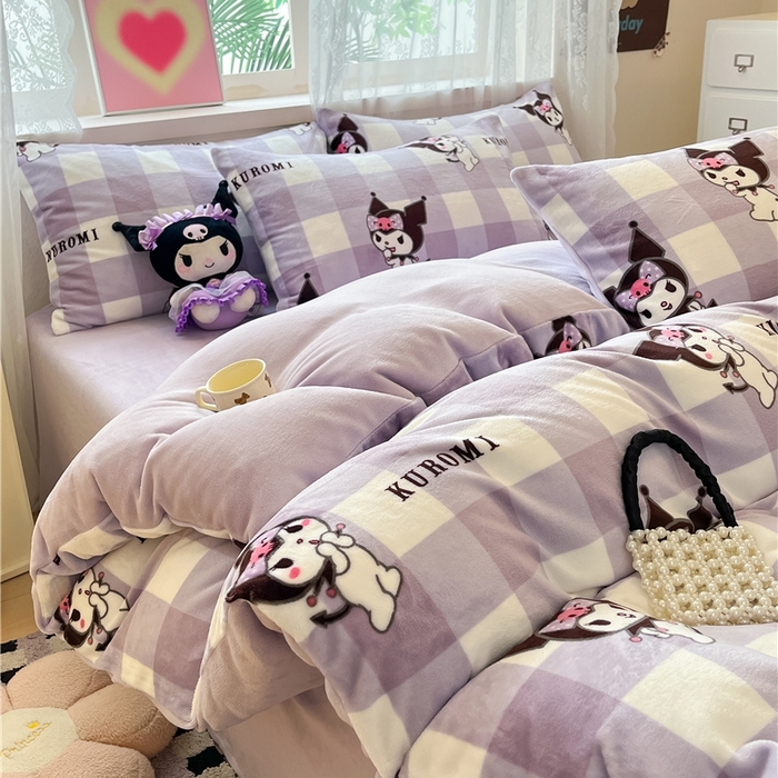 91家纺网 家纺一手货源 找家纺 佰亿莱 2024新款高克重牛奶绒四件套 格子库洛米