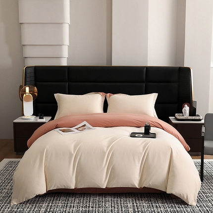 莱阁亿 2025秋冬新款高支高密全棉纯棉磨毛双拼纯色四件套 奶昔白&咖啡