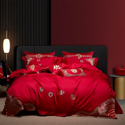 91家纺网 家纺一手货源 找家纺 高大尚婚庆馆 2025秋冬新款长绒棉臻棉系列婚庆款多件套 良辰吉日