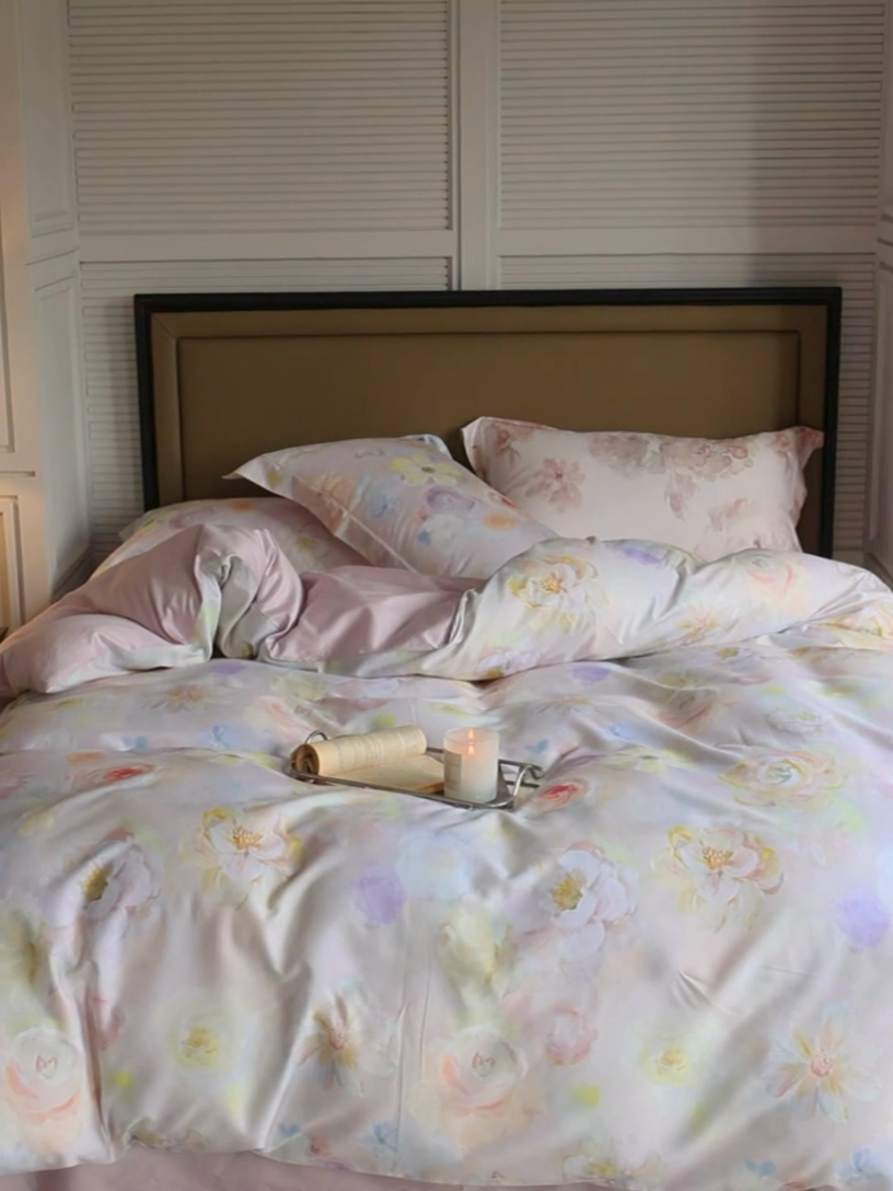 91家纺网 家纺一手货源 找家纺 久典家居 2024新款60S天丝棉数码磨毛四件套 苏羽-粉