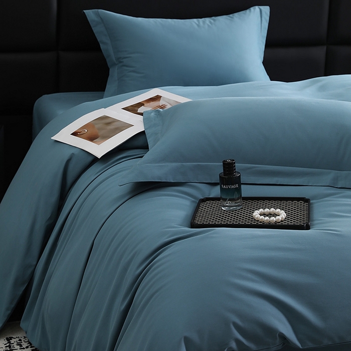 91家纺网 家纺一手货源 找家纺 莱阁亿 2025秋冬新款高支高密全棉纯棉磨毛双拼纯色四件套 湖兰