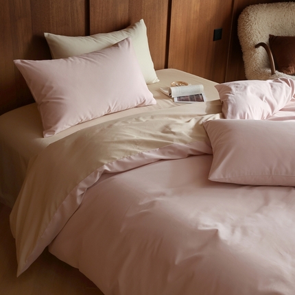 久典家居 2024新款100支长绒棉磨毛纯色双拼四件套 水漾粉双拼