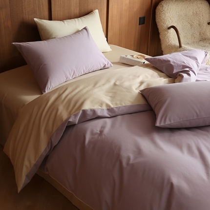 久典家居 2024新款100支长绒棉磨毛纯色双拼四件套 佩斯利紫双拼
