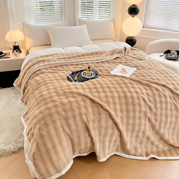 91家纺网 家纺一手货源 找家纺 贝拉梦家纺 2024新款加厚保暖托卡斯兔毛绒毛毯多功能毯子保暖盖毯 可可奶棕