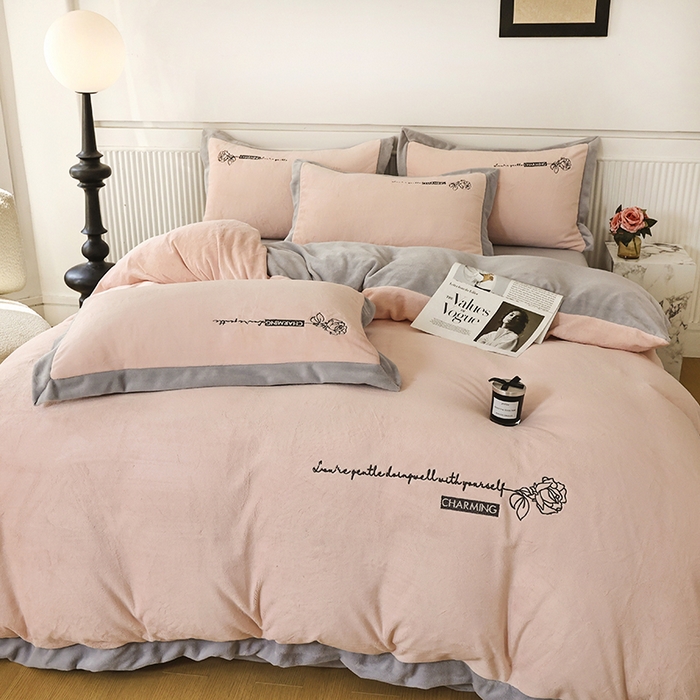 91家纺网 家纺一手货源 找家纺 大渔生活 2025新款牛奶绒刺绣四件套-玫瑰故事 玫瑰故事-玉色