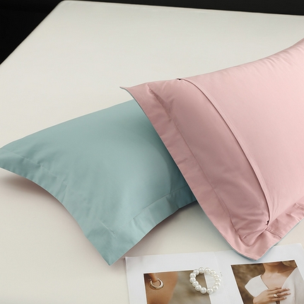 莱阁亿 2025秋冬新款高支高密全棉纯棉磨毛双拼纯色单枕套 枕套单件 森林绿&藕粉