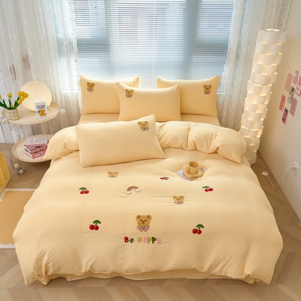 云锦家居 2024新款水洗云朵棉立体毛巾绣四件套 樱桃啵仔