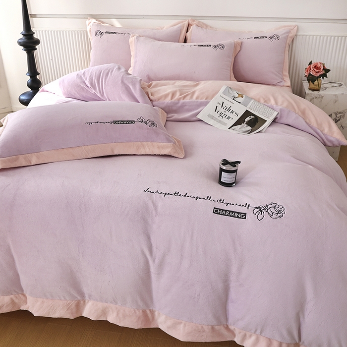 91家纺网 家纺一手货源 找家纺 大渔生活 2025新款牛奶绒刺绣四件套-玫瑰故事 玫瑰故事-皮粉