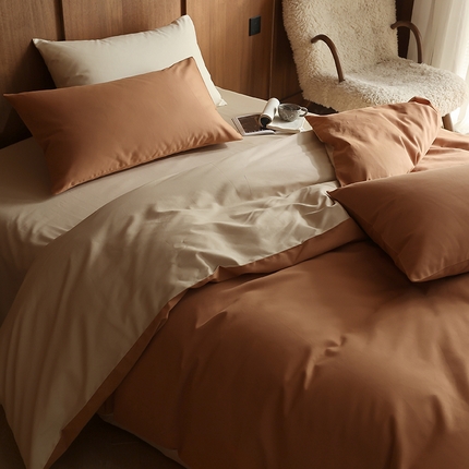 91家纺网 家纺一手货源 找家纺 久典家居 2024新款100支长绒棉磨毛纯色双拼四件套 探戈橘双拼