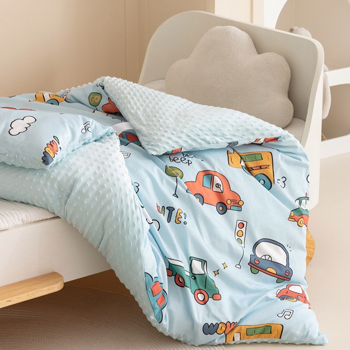 91家纺网 家纺一手货源 找家纺 嗨生活 2025新款全棉豆豆被儿童豆豆被春秋被冬被幼儿园可拆款被子 汽车滴滴