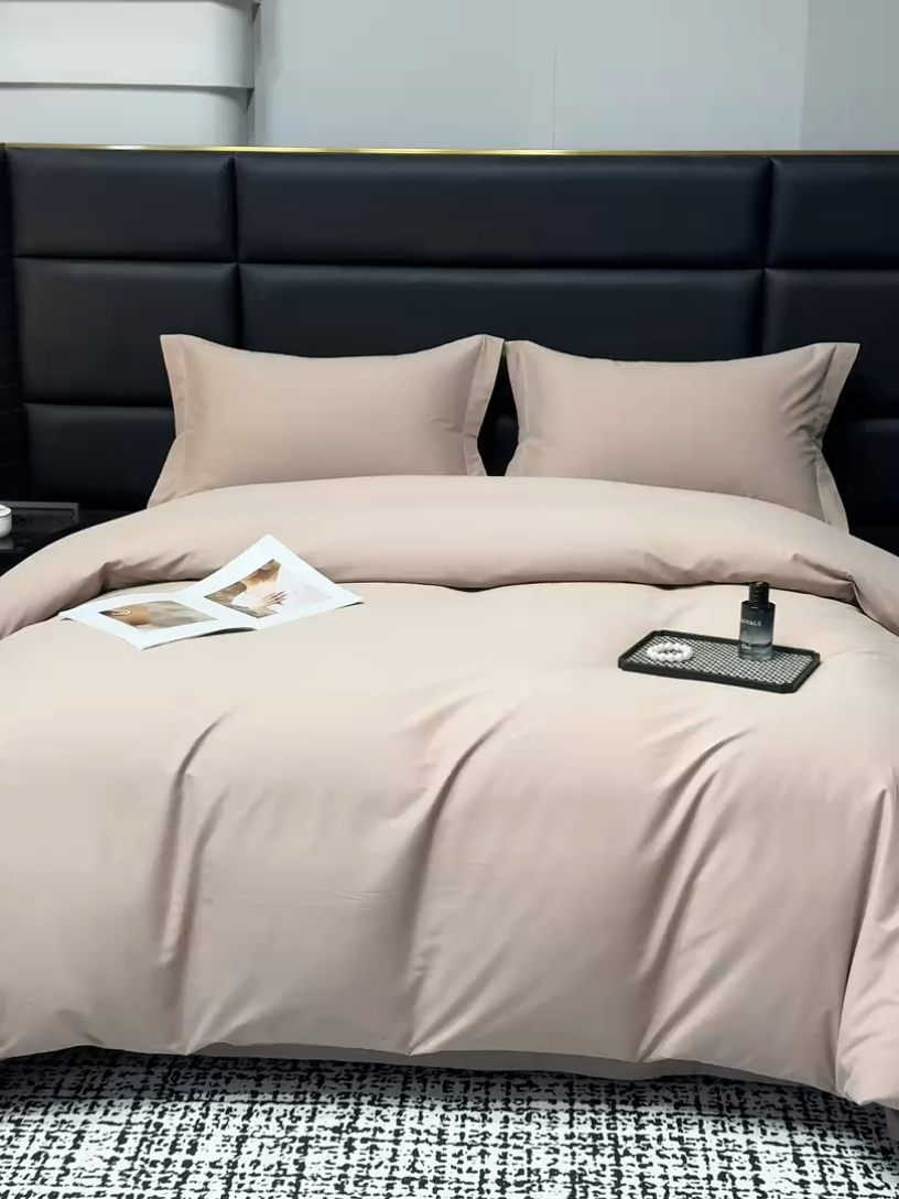 91家纺网 家纺一手货源 找家纺 莱阁亿 2025秋冬新款高支高密全棉纯棉磨毛双拼纯色四件套 可可奶棕&布莱棕