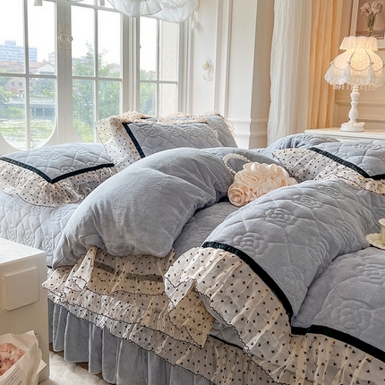 网红馆（ck家纺） 2025新款牛奶绒床盖四件套-诺蔓 诺蔓-浅灰