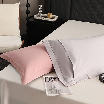 莱阁亿 2025秋冬新款高支高密全棉纯棉磨毛双拼纯色单枕套 枕套单件 薇紫粉&浅灰