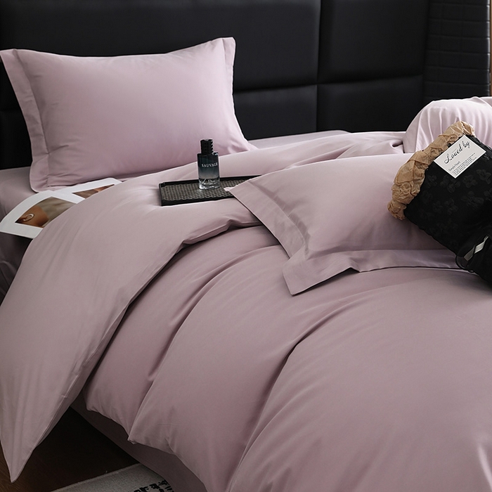 91家纺网 家纺一手货源 找家纺 莱阁亿 2025秋冬新款高支高密全棉纯棉磨毛双拼纯色四件套 丁香紫