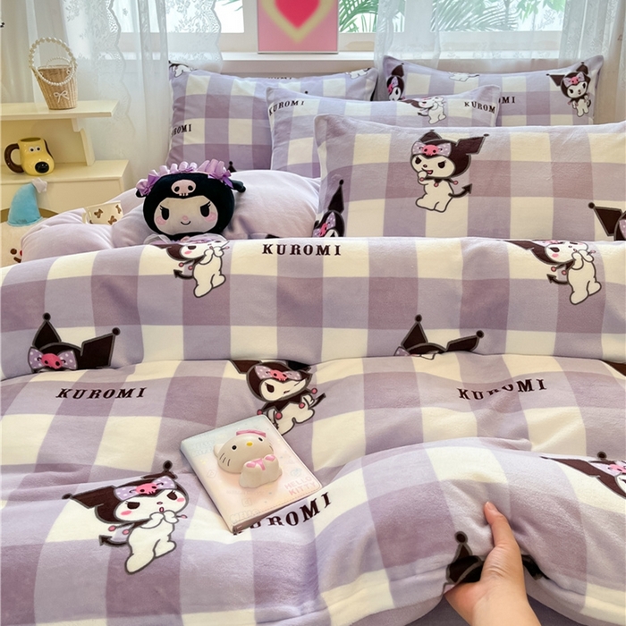 91家纺网 家纺一手货源 找家纺 佰亿莱 2024新款高克重牛奶绒四件套 格子库洛米