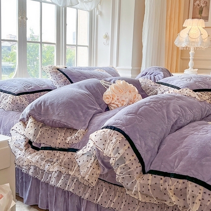 网红馆（ck家纺） 2025新款牛奶绒床盖四件套-诺蔓 诺蔓-茄紫