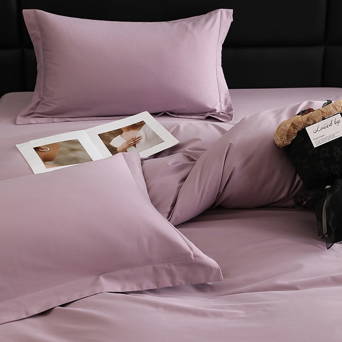 91家纺网 家纺一手货源 找家纺 莱阁亿 2025秋冬新款高支高密全棉纯棉磨毛双拼纯色单被套被套单件 浅紫