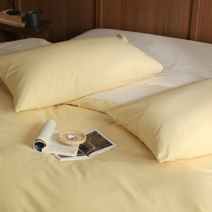 91家纺网 家纺一手货源 找家纺 久典家居 2024新款100支长绒棉磨毛纯色双拼四件套 浅米黄双拼