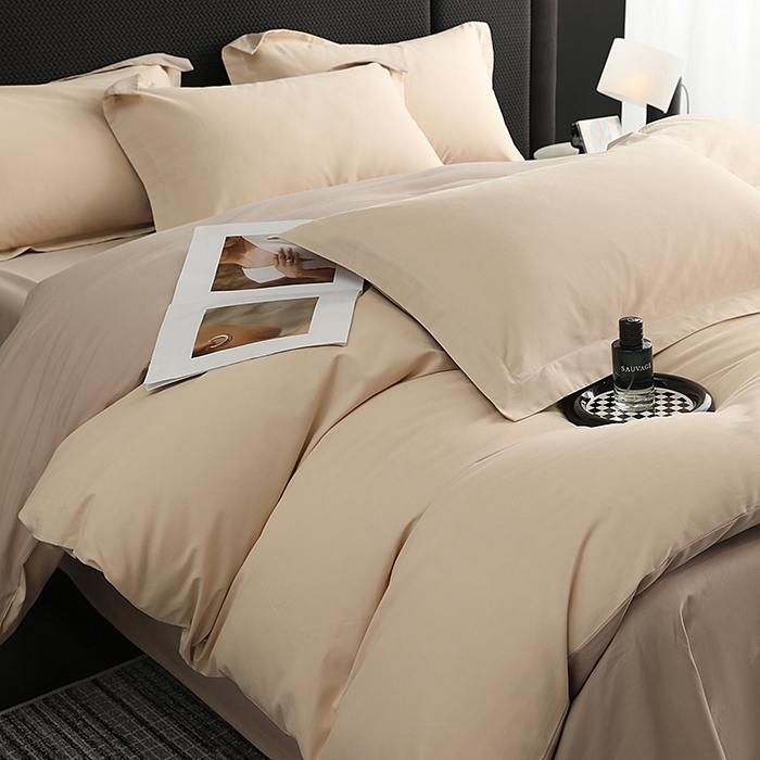 91家纺网 家纺一手货源 找家纺 莱阁亿 2025秋冬新款高支高密全棉纯棉磨毛双拼纯色单被套被套单件 可可奶棕&布莱棕