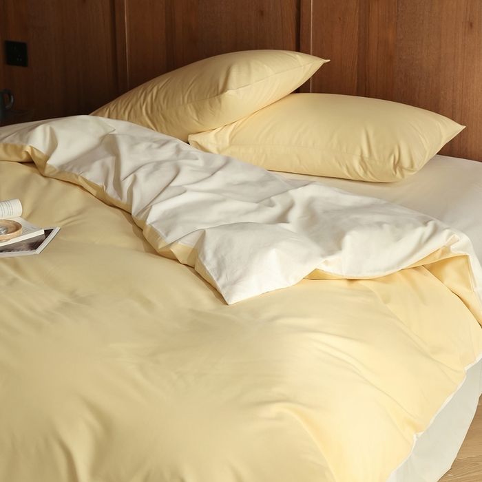 91家纺网 家纺一手货源 找家纺 久典家居 2024新款100支长绒棉磨毛纯色双拼四件套 浅米黄双拼