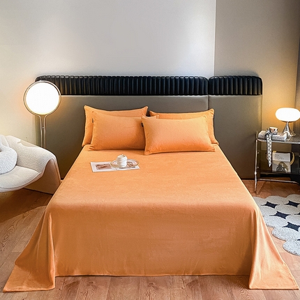 91家纺网 家纺一手货源 找家纺 莱登卡奴 2024新款高克重牛奶绒纯色单床单 绒床单橙色