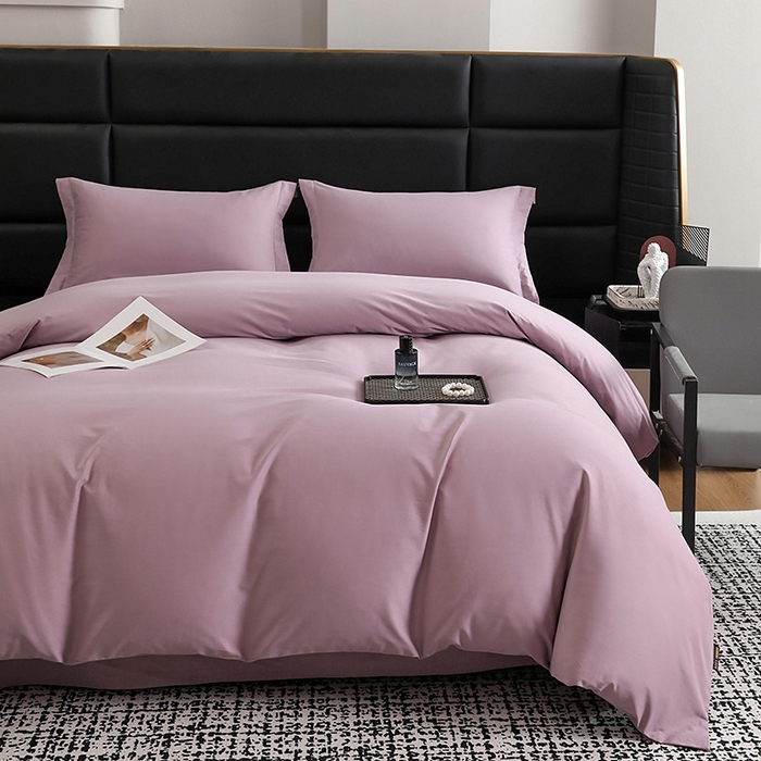 91家纺网 家纺一手货源 找家纺 莱阁亿 2025秋冬新款高支高密全棉纯棉磨毛双拼纯色单被套被套单件 浅紫