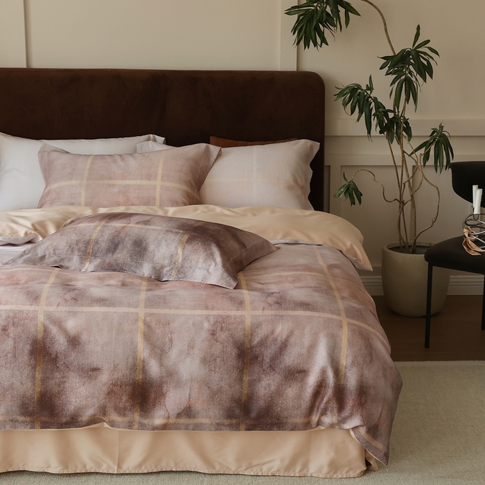 91家纺网 家纺一手货源 找家纺 久典家居 2024新款60S天丝棉数码磨毛四件套 暮粉